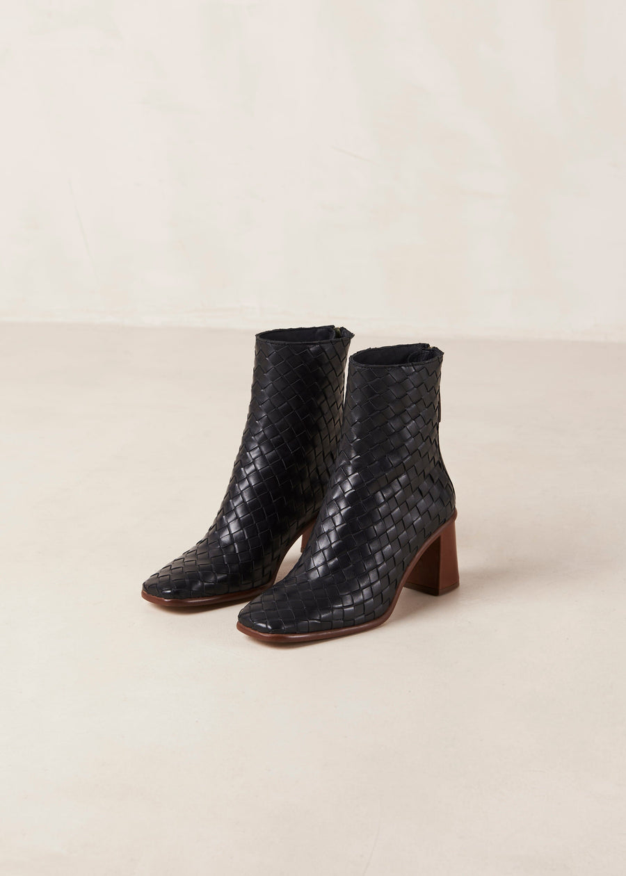 West Black Braided Leather Boots ALOHAS
