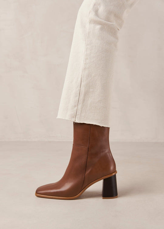 West Camel Leather Ankle Boots