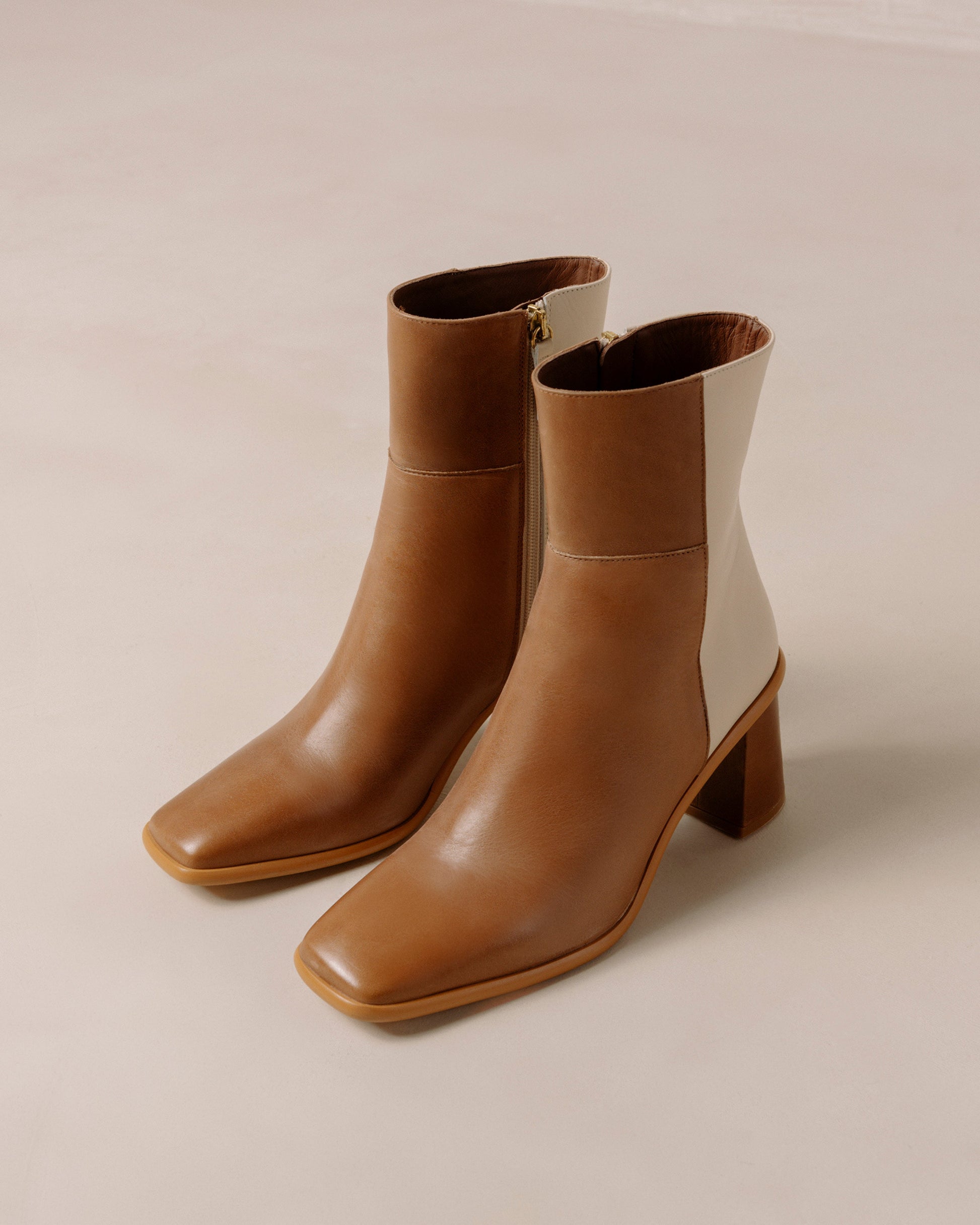 West Bicolor Camel Cream Leather Ankle Boots Ankle Boots ALOHAS