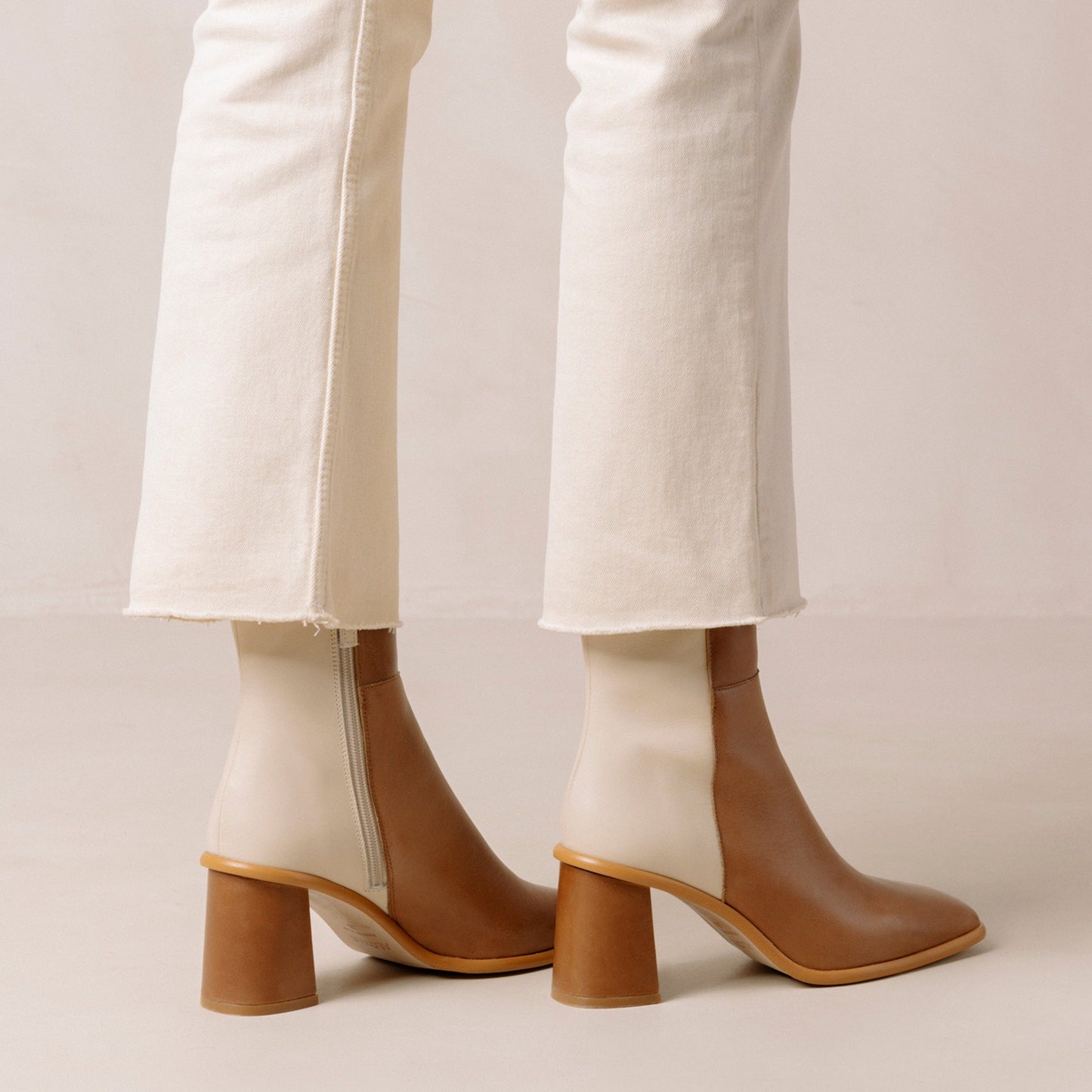 West Bicolor Camel Cream Leather Ankle Boots Ankle Boots ALOHAS